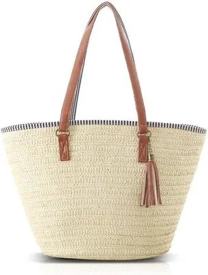 Produktbild von Famanu Strandtas Wasserabweisend - Leichtgewicht und Geräumige Einkaufstasche mit Reißverschluss - Praktische Schultertasche für Urlaub und Reisen