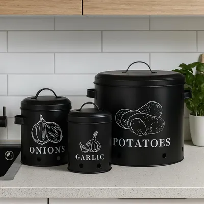 Produktbild von Vorratsdosen für Kartoffeln, Zwiebeln, Knoblauch 3er-Set Landhaus neuetischkultur