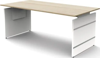 Imagen del producto de Escritorio ajustable en altura Kerkmann, de madera de arce, rectangular, con estructura de patas blancas, 180,0 x 80,0 cm