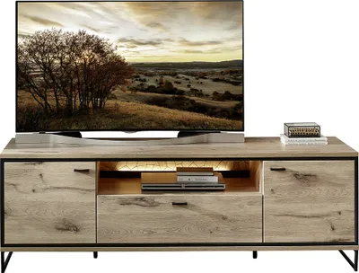 Produktbild von TV Lowboard 180cm mit Beleuchtung, Eiche mit schwarz, RINGSTED-55