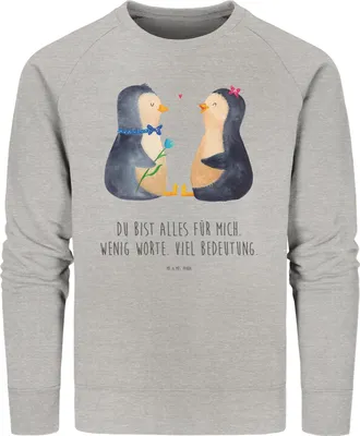Produktbild von Mr. & Mrs. Panda Rundhals Pullover Pinguin Pärchen Größe XXL - Heather Grey - Geschenk, Liebe, Sweatshirt, Hochzeit, Pulli, Organic, Sweater, Pinguine, Baumwoll