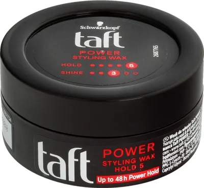 A black jar of Schwarzkopf Taft Power Styling Wax.