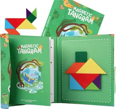 Produktbild von Playos® - Tangram Puzzle - Dschungel - Magnetbuch - Holzpuzzle - Formen Puzzle - Puzzle Buch - Reisespiel - Reisespielzeug - Lernspielzeug - Räumliche Einsicht - Motorik Spielzeug - Puzzlebuch - Kleinkinder und Kinder im Vorschulalter