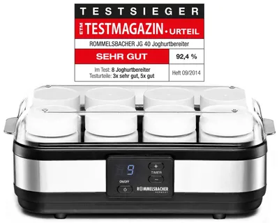 Productafbeelding van Yoghurtmaker JG 40, geschikt voor maximaal 1200 gram natuurlijke yoghurt, met 8 portieglaasjes, een timer van 18 uur en automatische uitschakeling