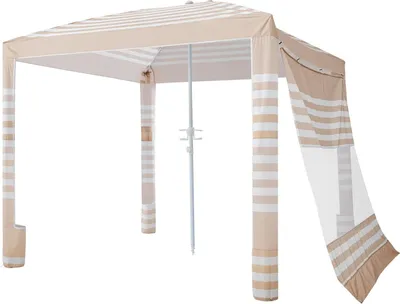 Zdjęcie produktu dla Płatforma plażowa, 2,4 x 2,4 m Zadaszenie plażowe z boczną ścianką, ochrona UPF 50+ Łatwa w montażu platforma z kieszeniami na piasek, regulowana wysokość Przenośny parasol przeciwsłoneczny dla całej rodziny i przyjaciół