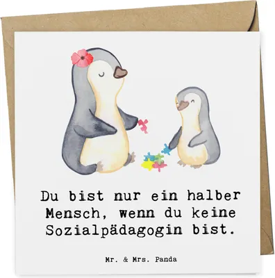 Produktbild von Mr. & Mrs. Panda Glückwunschkarte Sozialpädagogin Herz - Weiß - Geschenk, anlasskarte, doppelkarte, Grußkarte, faltkarte, Klappkarte