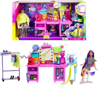 Image de Set de jeu Barbie Extra avec poupée, table de coiffure et plus de 45 accessoires