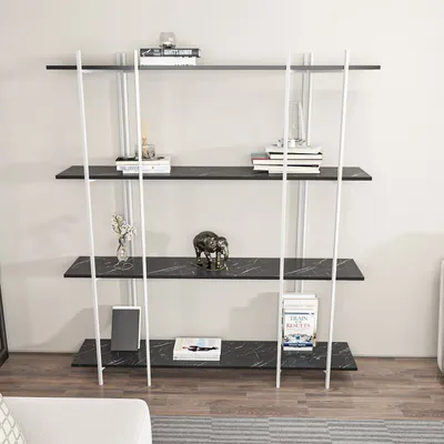 Produktbild von Skye Decor, Moss - Marblee, White, Bücherregal, Schwarz, 100 % MELAMINBESCHICHTETE SPANPLATTEN, 160 x 29,6 x 180 cm