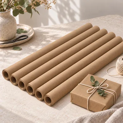 Produktbild von Benza - Geschenkpapier - braunes Kraftpapier - 70 cm x 5 Meter pro Rolle – 6 Rollen