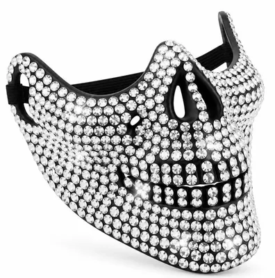 Produktbild von Skelettmaske Damen mit Strass, glitzernde Totenkopf Halbmaske, leicht & bequem, elastisches Band, 3 Ersatz-Strasssteine, Halloween & Kostümparty