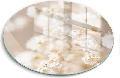 Zdjęcie produktu dla Szklana deska do krojenia - Deska kuchenna - ⌀40 cm – Szkło hartowane – Antypoślizgowa - Delikatne Białe Kwiaty