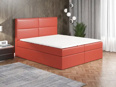 Produktbild von Boxspringbett ROGER  180x200 mit 2 Bettkästen, Bonell-Matratze und Topper. Dekorative Stifte an den Seiten der Kopfstütze. Bett Komplett-Set mit Matratze,Bettkasten & Kopfteil. Stoff Eko Cayenne. Elegantes Bett mit massives Kopfteil.