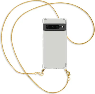 Produktbild von Handykette Backcover-Schutzhülle mit Band (Metall goldfarben) für Google Pixel 7 Pro - goldfarbene Snake-Kette