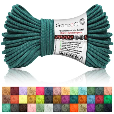 Produktbild von Paracord 550 Seil Petrol / Typ Hybrid für Armband, Leine, Halsband, Nylon / Polyester Hybrid-Seil, Neue Ausführung, 30 Meter