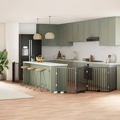 Produktbild von "SALE 2026"12-tlg. Hundetor - modernes Design - mit Tür Faltbar Schwarz 960cm Pappelholz Promotion527588 - Kleintier-Häuser