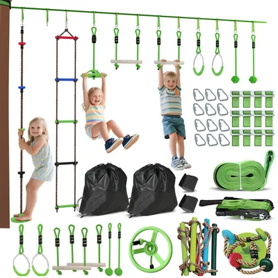 Image de AIYAPLAY Parcours d'obstacles Ninja Warrior pour enfants - Kit de slackline Ninja de 10 m, vert