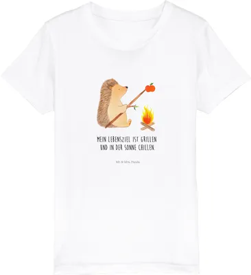 Produktbild von Mr. & Mrs. Panda Kleinkinder T-Shirt Igel Grillen 5-6 Jahre (110/116) - Weiß - Geschenk, Baumwollshirt Kinder, Kindershirt, Kinder-T-Shirt, Kurzarm, Ziele, Spruch