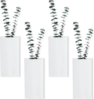 Produktbild von Holz Wandpflanzenkasten 4 Stück - dekorative Wandvase für künstliche Blumen - hängende Holzbeutelvasen - Innenraum Wohnzimmer Schlafzimmer Badezimmer Haus Bauernhof Dekoration - weiß