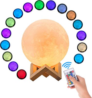 měsíční lampa 3d tisk led noční světlo 16 svítících barev s dálkovým ovládáním dotykové ovládání usb dobíjecí pro domácí Imitace dítě dítě ženy vánoční narozeninový dárek, průměr 8 cm / 3,1 in