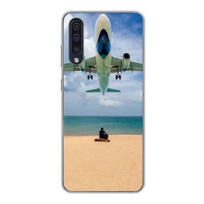 Produktbild von MuchoWow® Handyhülle Schutzhülle Hülle für Samsung Galaxy A30s Strand - Meer - Flugzeuge Silikon Softcase Handy Hülle - Karteninhaber
