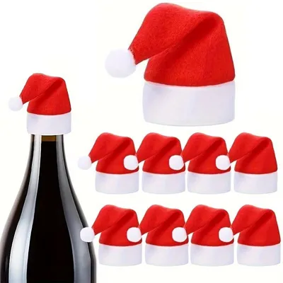Produktbild von 10X Weihnachtsmütze Hat Für Flaschenbesteck Weihnachtliche Tischdekoration