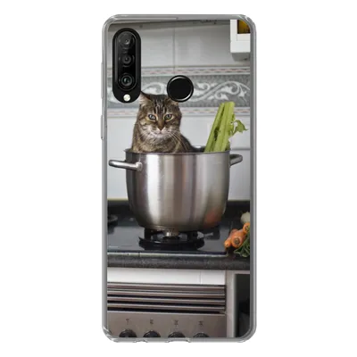 Produktbild von MuchoWow® Handyhülle Schutzhülle Hülle für Huawei P30 Lite Katze - Pfanne - Küche Silikon Softcase Handy Hülle - Handyhülle
