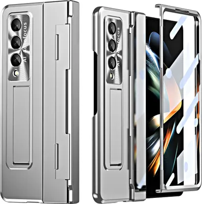 Image de Étui pour Samsung Galaxy Z Fold 3 5G, Étui de protection galvanisé de luxe avec support, avec protection de l'écran et de la lentille Argent