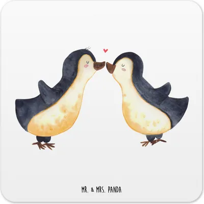 Produktbild von Mr. & Mrs. Panda Untersetzer für Gläser Pinguin Liebe 15er Set - Weiß - Geschenk, Hochzeit, glücklich, Vertraut, Hochzeitstag, Freundin, Kunststoff, Coaster, Eckig