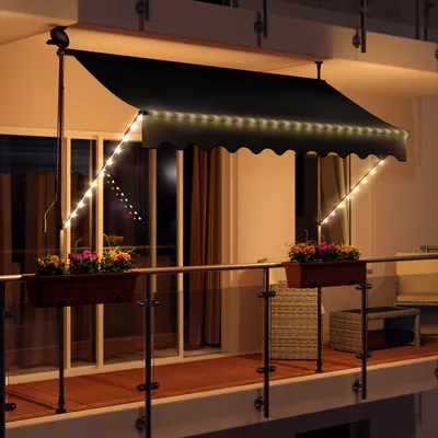 Produktbild von LED - Markise mit Kurbel 350cm Breit Klemmmarkise Balkonmarkise Sonnenschutz Terrasse Balkon - 350x150cm - anthrazitlkonmarkise 350cm - anthrazit