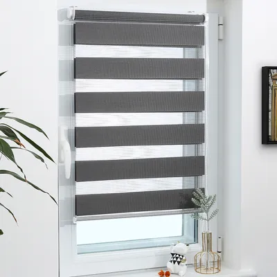 Produktbild von Grandekor Doppelrollo Klemmfix ohne Bohren 40x120cm Anthrazit lichtdurchlässig & verdunkelnd Duo Roll Klemmrollo für Fenster und Tür Fensterrollo Zebrarollo