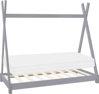 Produktbild von ML-Design Kinderbett Tipi 80x160 cm mit Matratze & Lattenrost, Hellgrau, Indianer Bett aus Kiefernholz Bodenbett Holzbett
