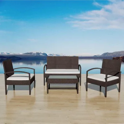 Image de Ensemble de salon - Ensemble de table et chaises - Mobilier de balcon - Mobilier de jardin - Polyrotin - 4 pièces - Résistant aux intempéries