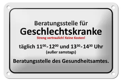 Produktbild von Blechschild Hinweis 18x12cm Beratungsstelle Geschlechtskranke