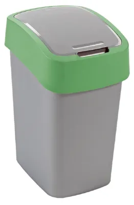Image de Poubelle Curver® FLIP BIN 45 L, gris-argent/vert, pour déchets