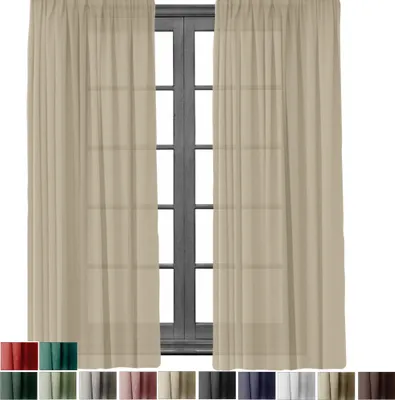 Two sheer curtains are shown hanging in front of a window.