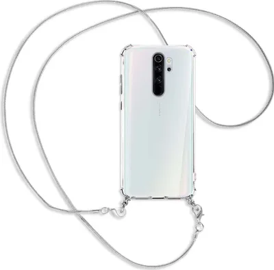 Produktbild von Handykette Backcover-Schutzhülle mit Band (Metall silberfarben) für Xiaomi Redmi Note 8 Pro - silberfarbene Kette Snake