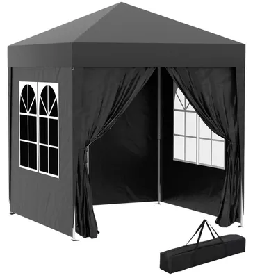 Produktbild von Faltpavillon 2 X 2M Pavillon Mit 4 Seitenwänden, Fenster, Festzelt Mit Uv-Schutz, Gartenzelt Inkl. Tragetasche, Stahl Oxford, Schwarz