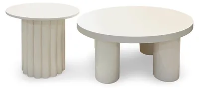 Image de MENZZO Ensemble de 2 tables basses rondes avec piètement style colonne Storia Crème