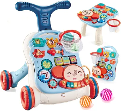 Produktbild von Lauflernhilfe für Kinder, 3-in-1, Gummiräder, blau und weiß, für Spielzeug