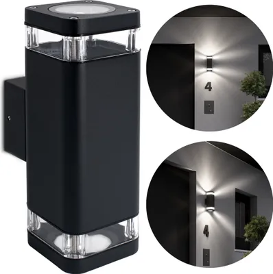 Produktbild von SSC-LUXon LED Wandleuchte ATUNI Up & Down mit IP54 Regenschutz für außen - Wandstrahler 2-Flammig schwarz inkl. 3W GU10 Lampe 230V