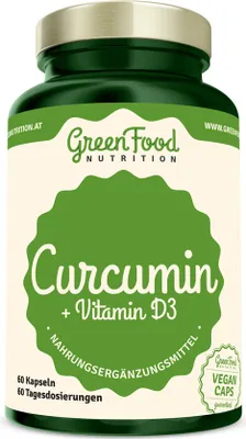 Produktbild von GreenFood Nutrition Curcumin + Vitamin D3 60 Kapseln