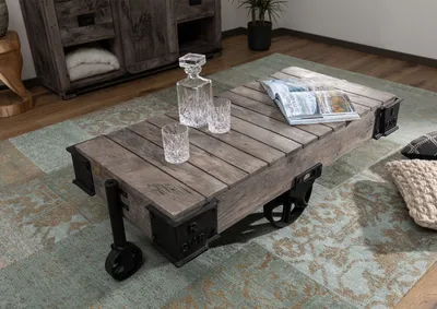 Produktbild von MASSIVMOEBEL24 Couchtisch Mango 120x60x43 grau lackiert RAILWAY #260