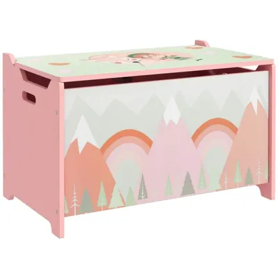 Obrázek produktu pro Úložný box s úložným prostorem, box na hračky s bezpečnostním závěsem víka, design roztomilého zvířátka, 60 x 37 x 39 cm, růžový