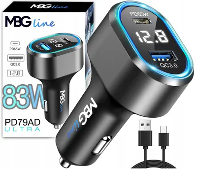 Image de MBG Line Chargeur allume-cigare de voiture max 86 W avec voltmètre Adaptateur USB Mini chargeur rapide de voiture 2XUSB 65W + QC3.0 PD79AD ULTRA