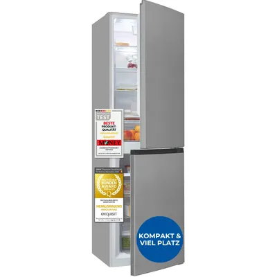Produktbild von Exquisit Kühl-Gefrierkombination, Kühlschrank mit Gefrierfach, 247 Liter, No-Frost, 4-Sterne-Gefrierfach, KGC5250-85-NF-040D inoxlook