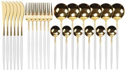 Produktbild von Weißes 24-teiliges Geschirr-Set für 6 Personen mit Messer, Gabel, Löffel