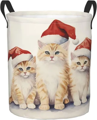 Produktbild von Wäschekorb mit Weihnachtskatzenmotiv für Kleidung und Spielzeug, Aufbewahrungskorb für Badezimmer, Schlafzimmer und Kinderzimmer, 40 x 50 cm