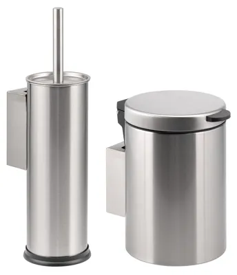 Imagen del producto de Juego de accesorios de baño Bremermann de 2 piezas, que incluye un cubo de basura de 3 litros y un juego de inodoro, fabricados en acero inoxidable.