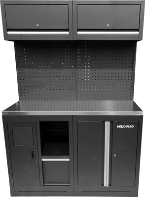 Produktbild von Werkstatt-Schranksystem-Erweiterungsmodul, Edelstahlarbeitsplatte, Abfallsystem mit Papierrollenhalter