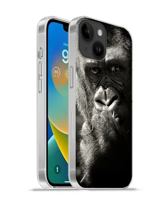 Produktbild von MuchoWow® Handyhülle Schutzhülle Hülle für Apple iPhone 14 - Softcase Gorilla auf schwarzem Hintergrund in Schwarz und Weiß Silikon Softcase Handy Hülle - Mobiltelefonhülle